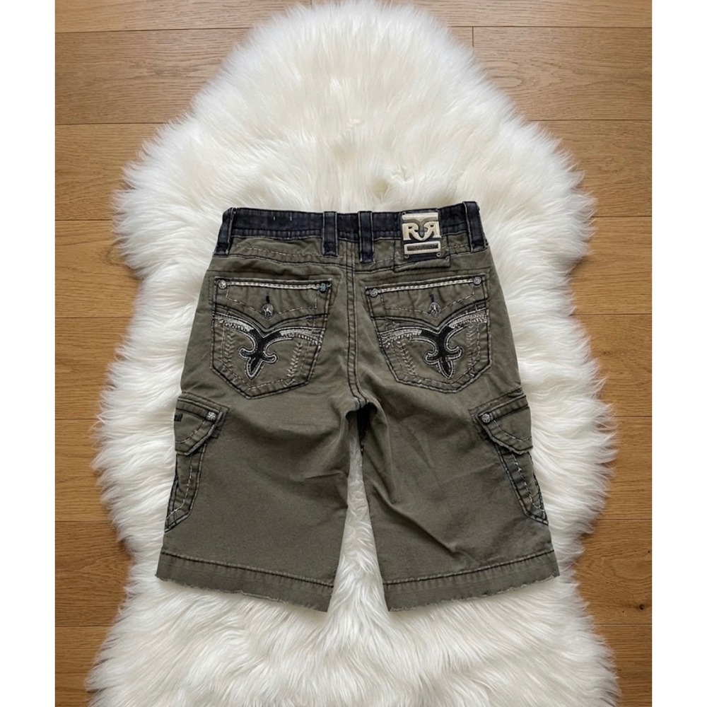 Rock Revival Mens Cargo Shorts Olive Green Black Waistband Contrast Stitch 30